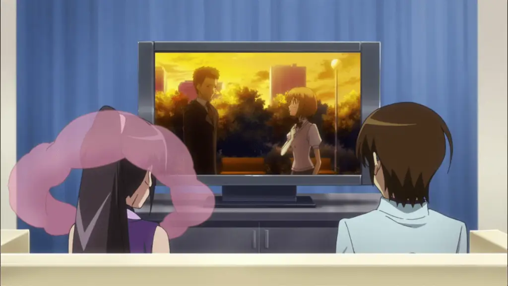 Menikmati Film Anime Bersama Teman Para penggemar anime yang sedang menonton film bersama-sama dengan gembira