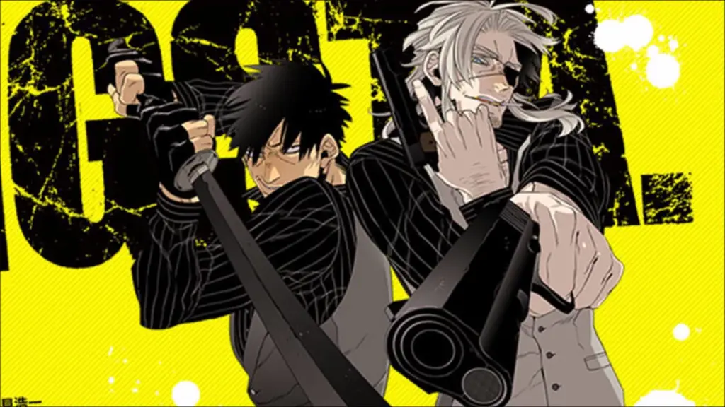 Adegan aksi menegangkan dari anime Gangsta Gambar adegan dari anime Gangsta yang menampilkan aksi menegangkan