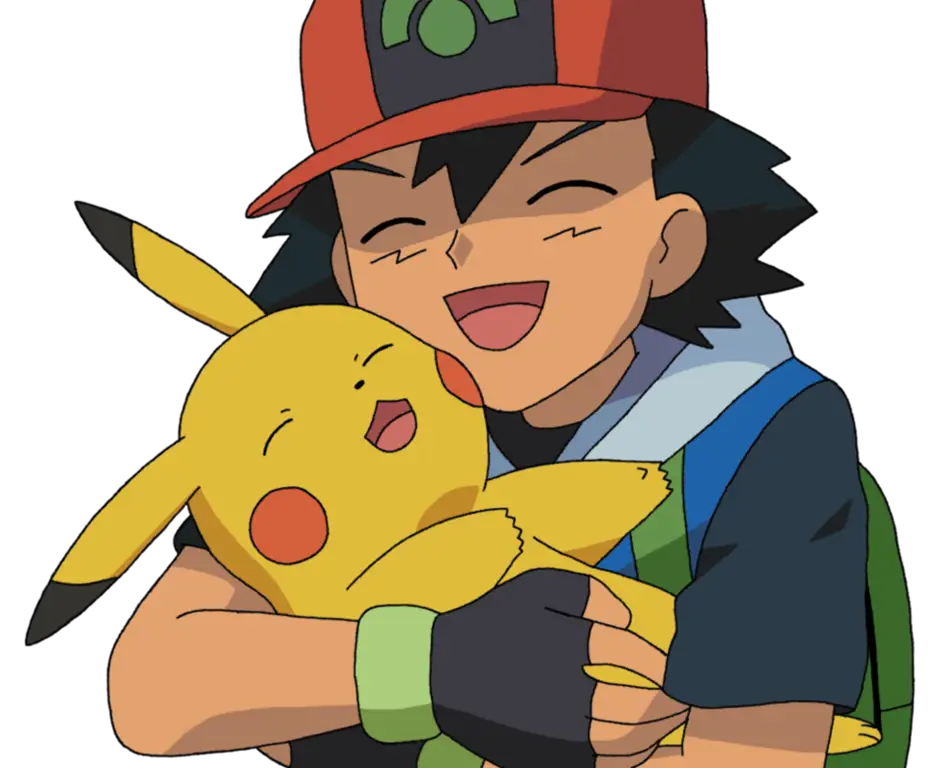 Gambar Pikachu dan Ash Ketchum dalam anime Pokemon