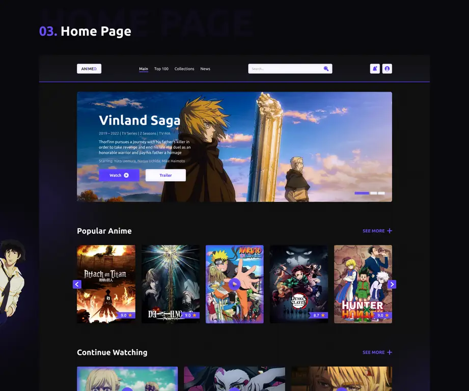 Contoh tampilan situs streaming anime yang nyaman Contoh Antarmuka Situs Streaming Anime